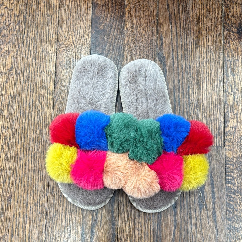 Colorful Fuzzy Slippers size 7